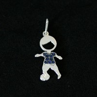 925 Silver Pendant Soccer Player Boy with Zirconia stones