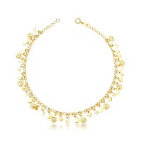 Gold Plated Semi Jewel Anklet with Heart, Sun and Moon Pendants 25cm