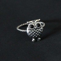 925 Silver Aged Owl Ring