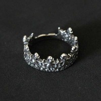 925 Silver Aged Crown Ring