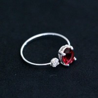 925 Silver Ring Adjustable Point of Light Red and Crystal Oval