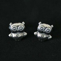 Silver Earring 925 Aged Mini Owl