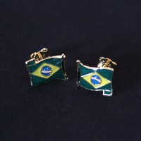 Earring Gold Plated Jewelry Semi Flag of Brazil