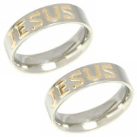 Pair of Alliance anatomical 5mm stainless steel JESUS written in gold