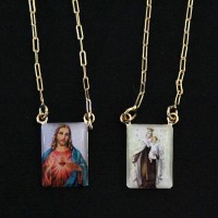 Gold Plated Scapular Sacred Heart Jesus and Mary 60cm