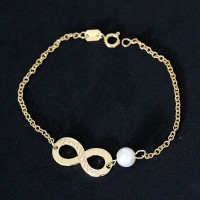 Pulseira Semi Jia Folheado a Ouro com Infinito e Prola 18cm