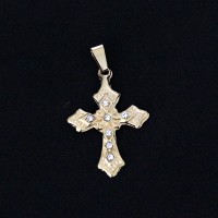 Pendant Semi Jewelry Gold Plated Cross Detail With Zirconia Stones