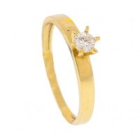 Anel Solitrio com Ouro Amarelo 18k 0750 com 6 garras e Brilhante de 20 pontos