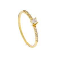 Solitaire Ring in 18k Yellow Gold 0750 with 1 10-point Brilliant in the Center and 12 1-point Diamonds on the Sides