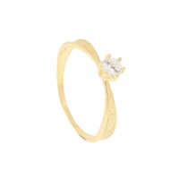 Solitaire Ring with 18k Yellow Gold 0750 with Matte Effect on top and Zirconia Stone