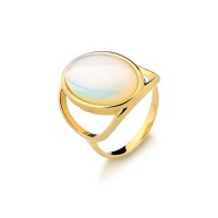 Anillo Semi Joyera Folleto de Oro con Piedra Natural Opalina