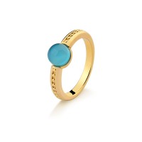 Anillo Semi Joyera Folleto de Oro con Piedra Natural Agata Azul Cielo