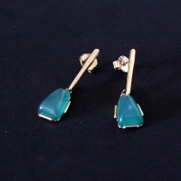 Gold Plated Semi Natural Gemstone Earring with Natural Agate Stone
