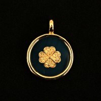 Gold Plated Semi Jewel Pendant with Natural Stone Blue Agate Sky Clover