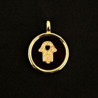 Gold Plated Semi Jewel Pendant with Natural Stone Red Agate Hand of Fatima