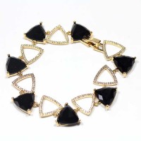 Pulsera Semi Joyera Folleto de Oro Corazn Piedra Onix y Zirconia 19cm / 1cm