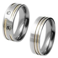 Alliance stainless steel straight 6mm comfort with 2 fillets stopped two stones in gold and zirconia 2mm / Alliance stainless steel straight 7mm comfort with 2 fillets side in gold
