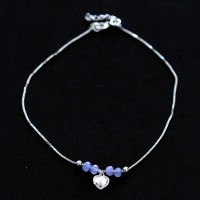 Silver Anklet 925 Heart Lilac 25cm