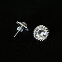 Earring 925 Silver Round Crystal Transparent