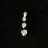 925 Silver Pendant 3 hearts with Zirconia Stones