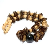 Necklace Aai Seed, Coconut Disc and Wooden Sphere