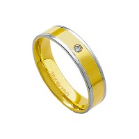 Aliana Anatmica de Ouro e Ouro Branco 18k 750 com 1 Brilhante de 2.25 Pontos Largura 5.50mm Altura 1.30mm