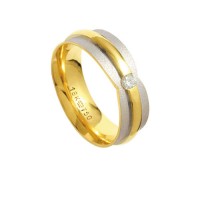 Aliana Anatmica de Ouro e Ouro Branco 18k 750 com 1 Brilhante de 11.00 Pontos Largura 7.00mm Altura 2.20mm