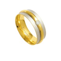 Aliana Anatmica de Ouro e Ouro Branco 18k 750 com 1 Brilhante de 11.00 Pontos Largura 7.00mm Altura 2.20mm