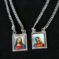 Scapular Steel Colored Sacred Heart of Jesus and Mary