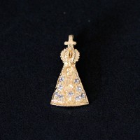 Semi Pendant Jewelry Gold Plated Our Lady Aparecida with Zirconia Stones