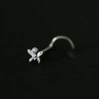 Piercing de Nariz de Ouro Branco 18k Borboleta com 01 Pedra Zircnia