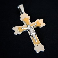 Steel Crucifix Pendant with Gold