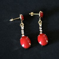 Semi Earring Jewelry Gold Plated with Round Stone Resin with Stones in 4 1 Stone and Rhinestone Oval Resin