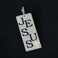 Steel Pendant with Jesus Christ Cross of Gold