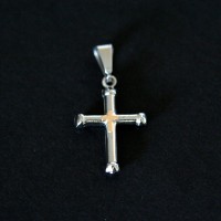 Small Steel Cross Pendant with Gold