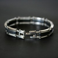Worked Steel Bracelet with Leather Details