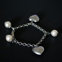 Portuguese Steel Bracelet with Pearl and Heart