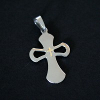 Pingente de Ao Crucifixo Vazado com Ouro