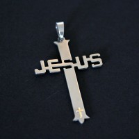 Steel Crucifix Pendant with Gold Jesus