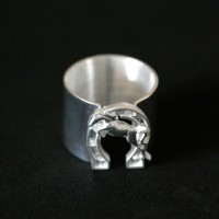 Silver Ring 925 Horseshoe and Horse