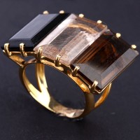 Ring Quartz Rutilado and Quartz Fume and Onix