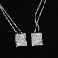 Silver Scapular Necklace 925 Nossa Senhora do Carmo and Sacred Heart of Jesus 70cm