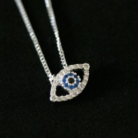 925 Collar colgante de plata con el griego ojos tachonados con piedras zirconia