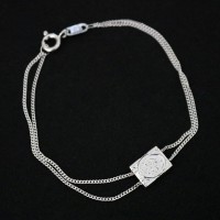 Pulseira de Prata 925 Escapulario Nossa Senhora do Carmo e Sagrado Corao de Jesus 16cm