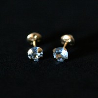 Earring 18k Gold with Light Blue Zirconia Stone
