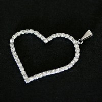 Steel Hollow Heart Pendant with Zirconia Stone