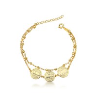 Pulsera Semi Joya Baada en Oro Doble Bola con 3 Medallas Sao Bento 18cm