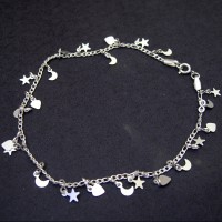 Pulsera para el Tobillo de Plata con la Luna, Estrella y Corazn