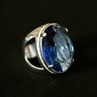 Anel de Prata 925 com Pedra Azul Cristal