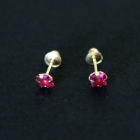 18k Gold Earrings with Red Stone Zirconia